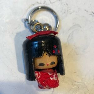 Kokeshi geisha Doll wooden key ring #1